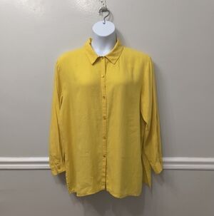 Eileen Fisher Plus Size 1X Tunic Top Yellow 100% Irish Linen Lagenlook Luxury